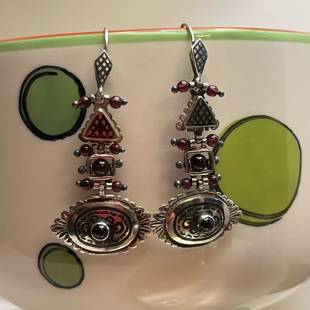 Vintage Sterling Silver and Garnet Earrings